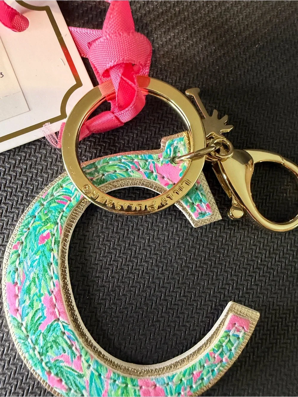 Lilly Pulitzer Pink & Green C Initial Keychain with Gold Hardware
